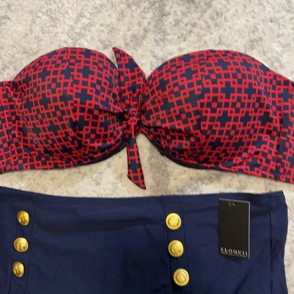 NWT ELOQUII Navy and Red Two Piece Bathing Suit 🔥 - Picture 3 of 10